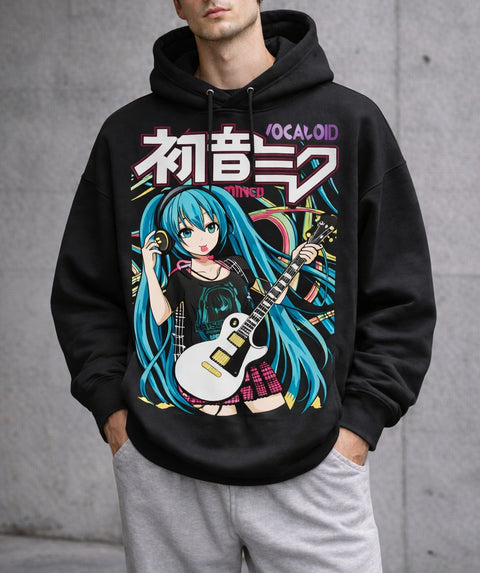 Neon Anime Girl – Cyber Manga Style Hoodie
