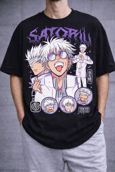 Jujutsu Kaisen – Satoru Gojo Cartoon Faces Oversize Tişört