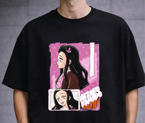 Demon Slayer – Nezuko Kamado Pink Panel Oversize Tişört