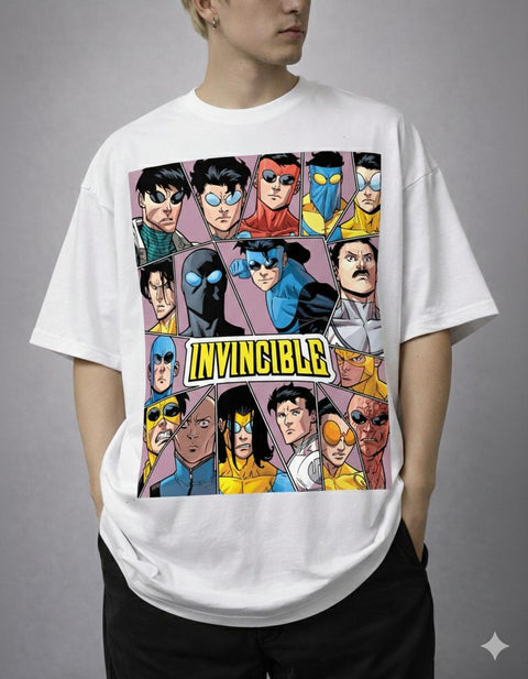 Invincible – Mark Grayson & Characters Poster Style Oversize Tişört