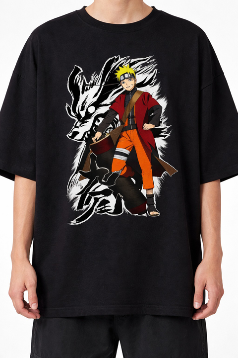 Naruto Shippuden – Naruto Uzumaki + Kurama Oversize Tişört