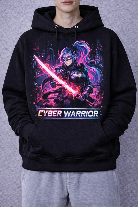 Cyber Warrior – Neon Tech Anime Hoodie