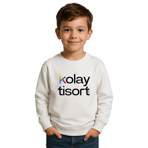 Baskılı Bisiklet Yaka Çocuk Sweatshirt