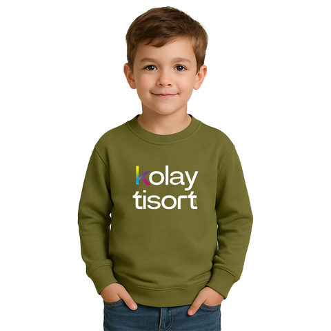 Baskılı Bisiklet Yaka Çocuk Sweatshirt